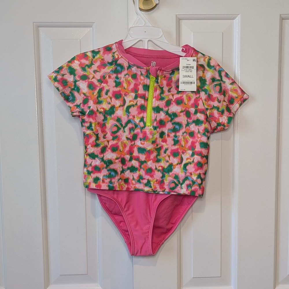 Ideology Girls Swimsuit 2 Pc Rash Guard Blurred Floral Size Small